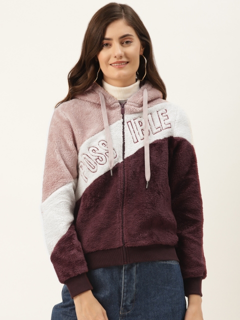 

Madame Women Pink Colourblocked Hooded Sweatshirt