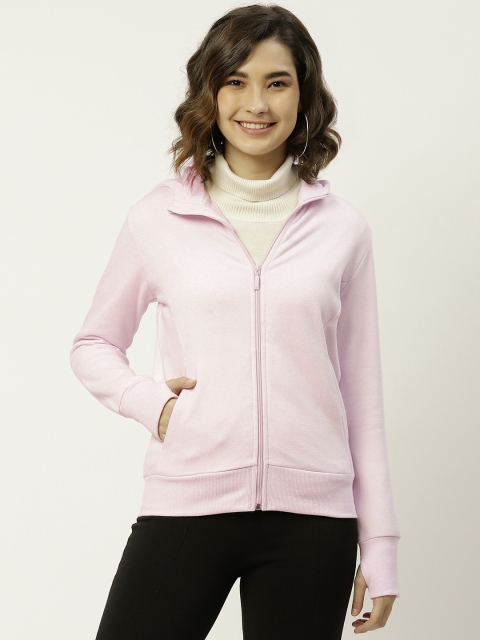 

Madame Women Pink Solid Hooded Sweatshirt