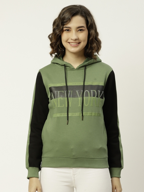 

Madame Women Green Typographic Print Hooded Sweatshirt