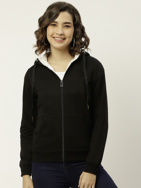 

Madame Women Black Solid Hooded Sweatshirt