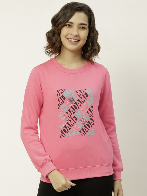 

Madame Women Pink Printed Pullover Sweatshirt With Embellished Detail