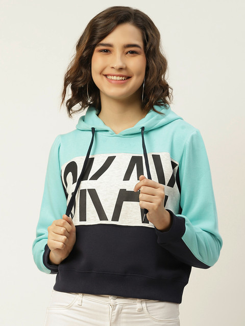 

Madame Women Blue Colourblocked Hooded Sweatshirt