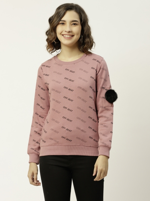 

Madame Women Pink & Black Typographic Print Zip Detail Sweatshirt