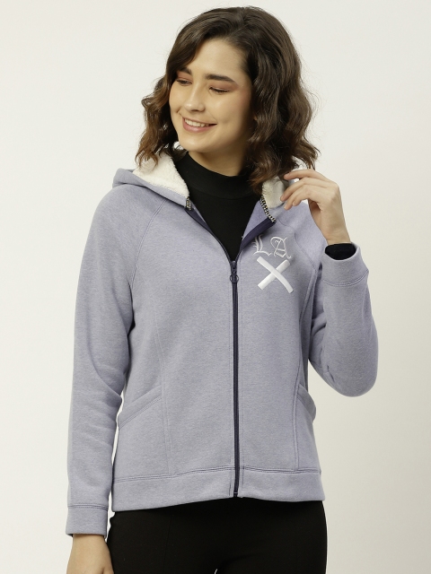 

Madame Women Grey Solid Hooded Front Open Sweatshirt