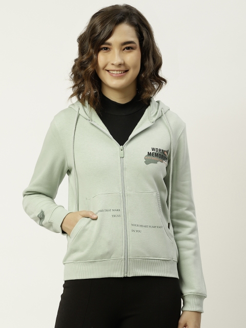 

Madame Women Green Solid Hooded Front Open Sweatshirt