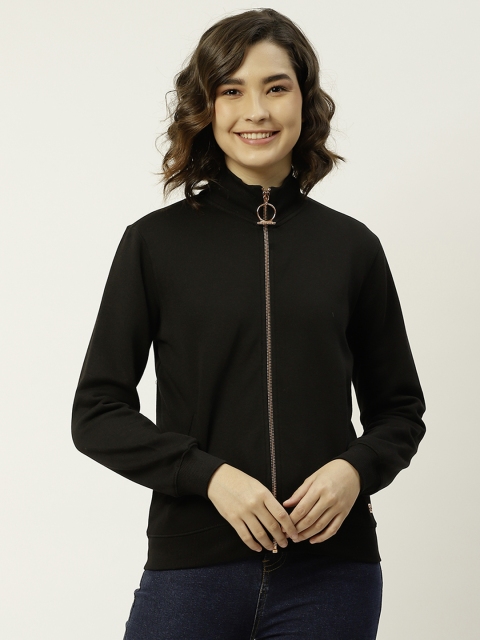 

Madame Women Black Solid Front Open Sweatshirt