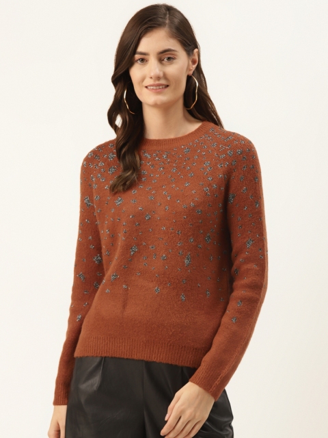 

Madame Women Rust Brown & Charcoal Grey Self Design Pullover