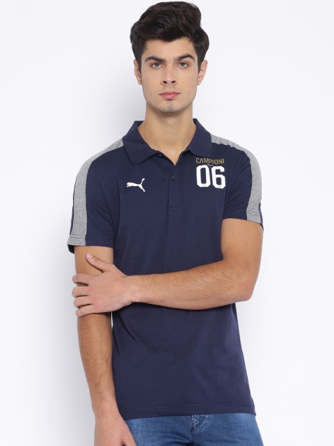 

PUMA Navy & Grey Melange Colourblocked Polo T-Shirt, Navy blue