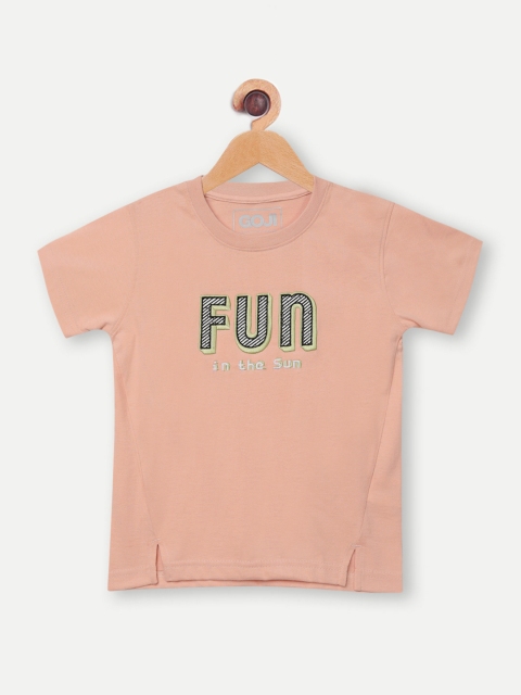 

GOJI Boys Peach Typography Printed T-shirt