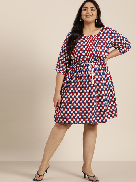 

Sztori Plus Size Red & Blue EcoVero Printed A-Line Dress