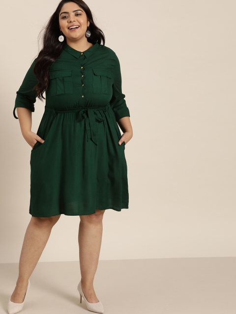 

Sztori Plus Size Green Shirt Dress & Belt