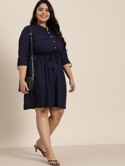 

Sztori Plus Size Blue Shirt Dress & Belt