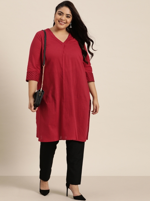 

Sztori Plus Size Women Maroon Thread Work Kurta