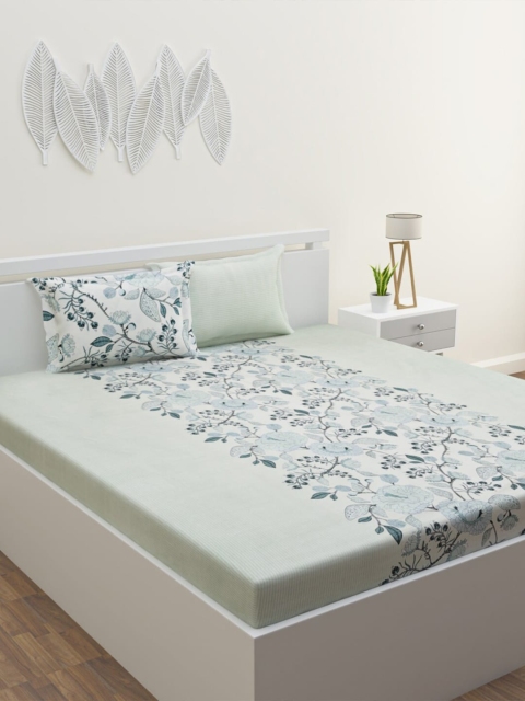 

HOME AFFAIRS Grey & Navy Blue Geometric 220 TC King Bedsheet with 2 Pillow Covers