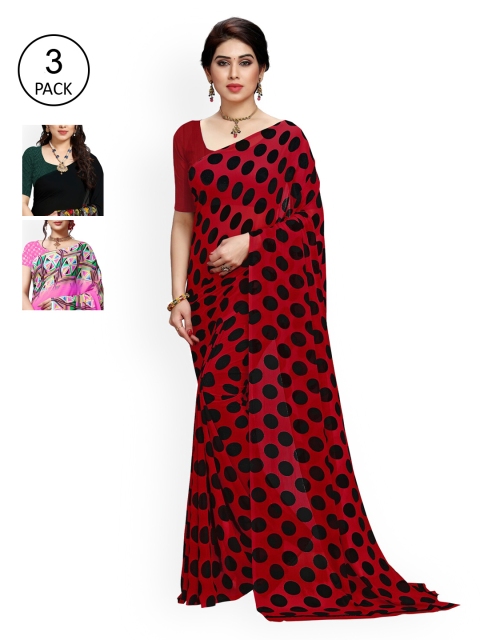 

KALINI Pack of 3 Poly Georgette Sarees, Pink