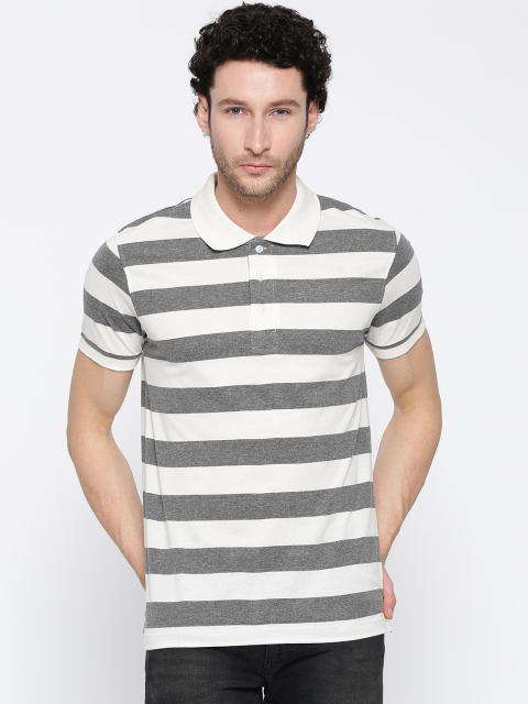 

American Crew Charcoal Grey & Off-White Striped Polo T-shirt