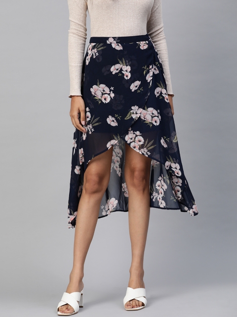 

RIVI Women Navy Blue & White Floral Print Wrap Skirt