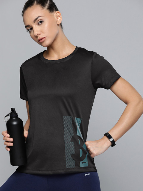 

Slazenger Women Black Typography Placement Printed Running T-shirt