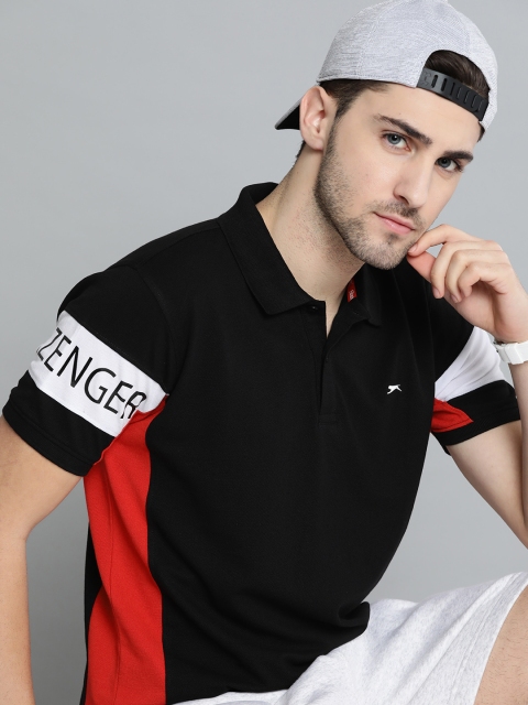 

Slazenger Men Black & Red Polo Collar Bio-Wash T-shirt