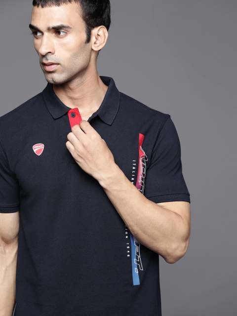 

Ducati Men Navy Blue Pure Cotton Polo Collar T-shirt