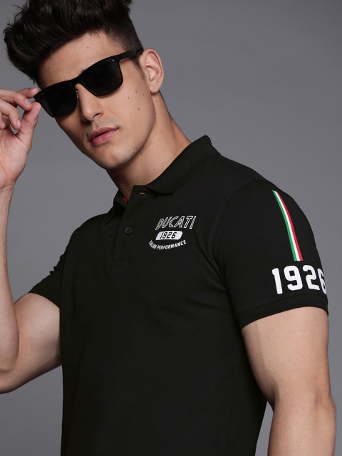 

Ducati Men Black Pure Cotton Solid Polo Collar T-shirt