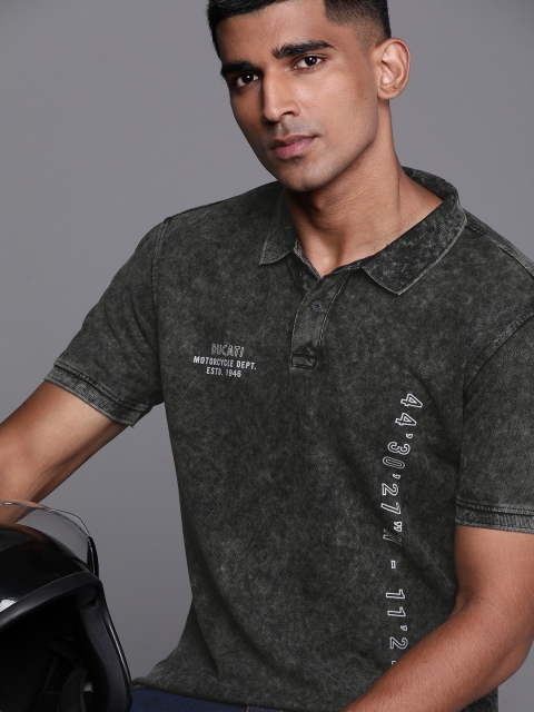 

Ducati Men Charcoal Grey Pure Cotton Dyed Polo Collar Pure Cotton T-shirt