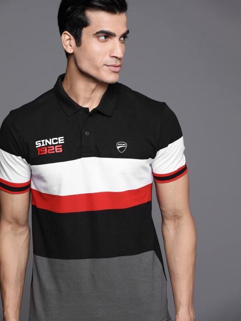 

Ducati Men Black & Charcoal Grey Colourblocked Cotton Polo Collar T-shirt