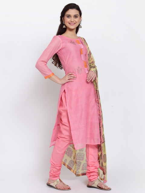 

Me Lady Fashion Pink & Beige Embellished Unstitched Dress Material