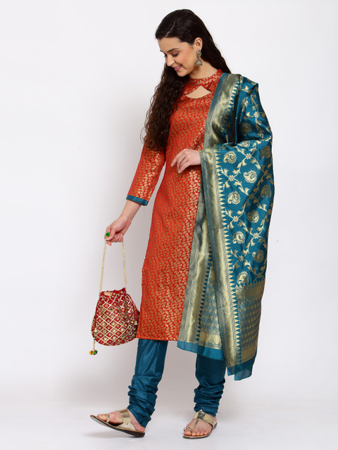 

Me Lady Fashion Women Red & Sea Green Unstitched Dress Material