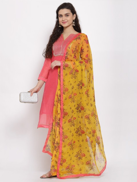 

Me Lady Fashion Pink & Yellow Embroidered Semi-Stitched Dress Material
