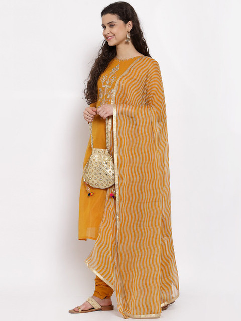 

Me Lady Fashion Mystard & Silver-Toned Embroidered Semi-Stitched Dress Material, Mustard