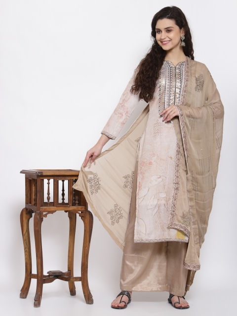 

Me Lady Fashion Cream & Black Printed Semi-Stitched Dress Material