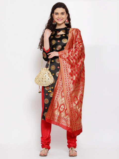 

Me Lady Fashion Women Black & Red Unstitched Dress Material