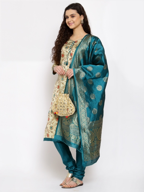 

Me Lady Fashion Cream & Blue Unstitched Dress Material