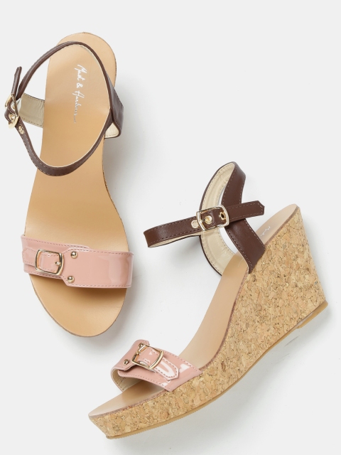 

Mast & Harbour Women Pink & Brown Colourblocked Wedges