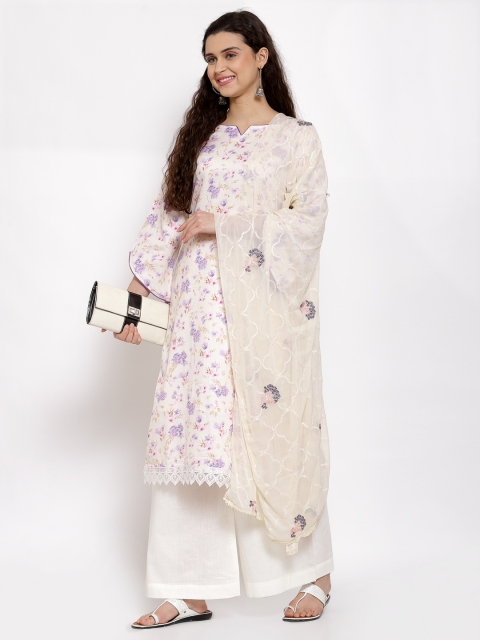 

Me Lady Fashion Beige & Lavender Printed Unstitched Dress Material