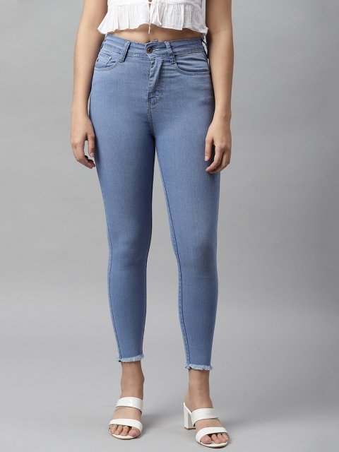 

Code 61 Women Blue Clean Look Frayed Skinny Fit High-Rise Jeans