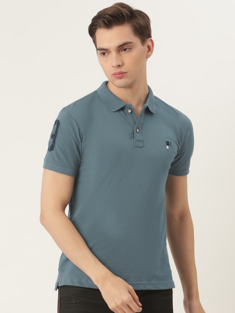 

PORTBLAIR Men Blue Solid Polo Collar T-shirt