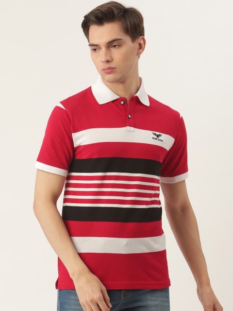

PORTBLAIR Men Red & White Striped Polo Collar T-shirt