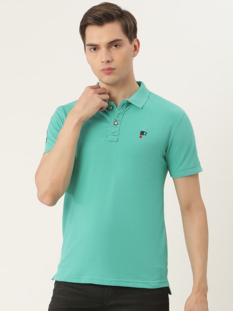 

PORTBLAIR Men Sea Green Solid Polo Collar T-shirt