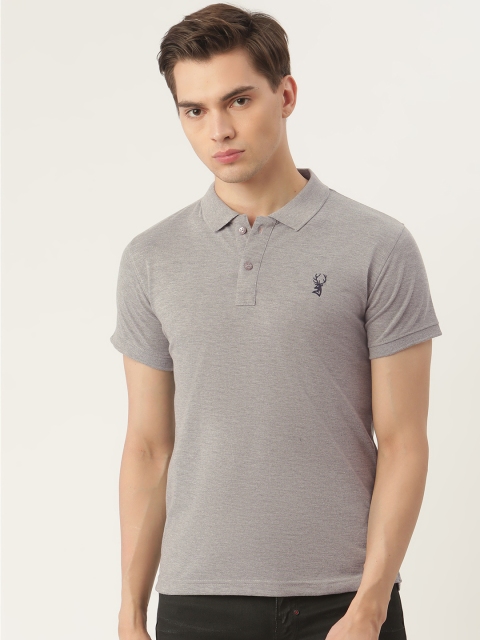 

PORTBLAIR Men Grey Melange Solid Polo Collar T-shirt