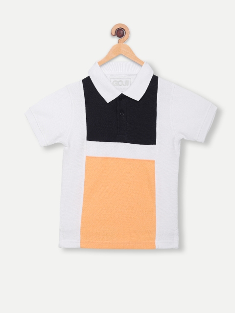 

GOJI Boys White Colourblocked Polo Collar T-shirt