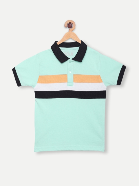 

GOJI Boys Sea Green Colourblocked Polo Collar T-shirt