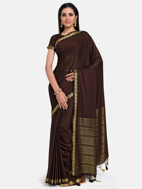 

MIMOSA Brown & Gold-Coloured Paisley Zari Mysore Silk Saree