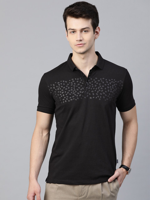 

Louis Philippe Jeans Men Black & Grey Printed Polo Collar T-shirt