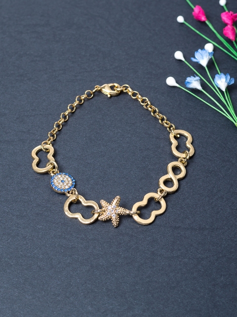 

Golden Peacock Women Blue & Gold-Toned Star Fish Stone Studded Link Bracelet