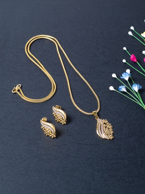 

Golden Peacock Gold-Toned CZ-Studded Floral Jewellery Set
