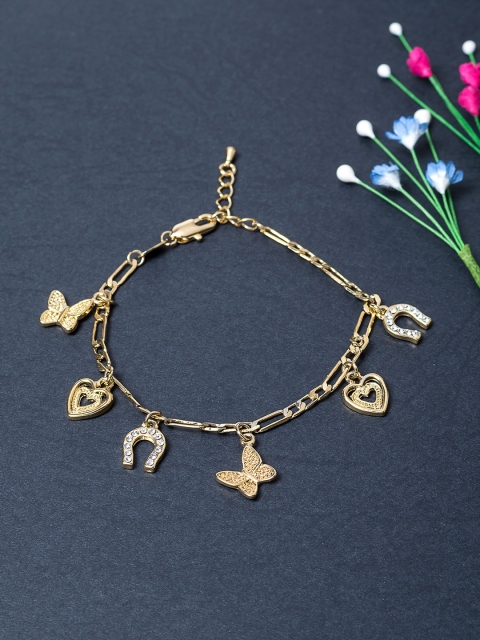 

Golden Peacock Women Gold-Toned Stone Studded Charm Bracelet