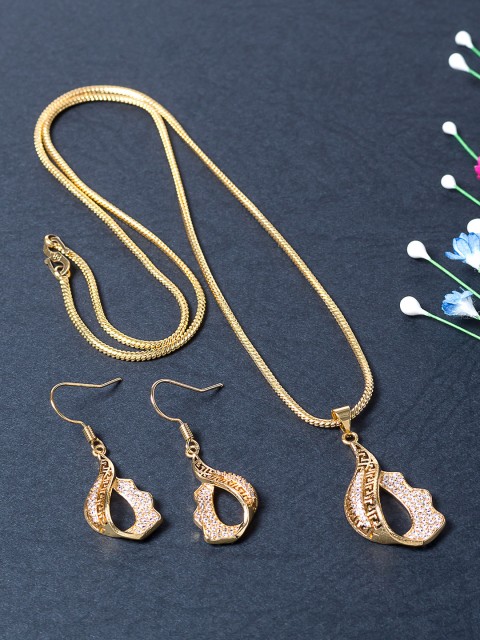 

Golden Peacock Gold-Toned Cubic Zirconia-Studded Jewellery Set