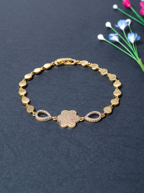 

Golden Peacock Women Gold-Toned Cubic Zirconia-Studded Link Chain Bracelet